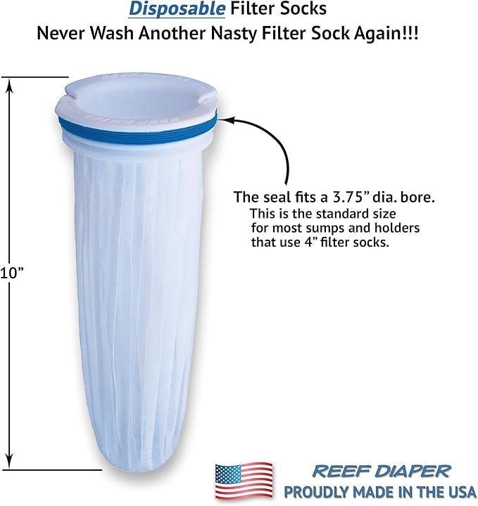Disposable Filter Socks, Replaces Standard 4" Felt Socks, Freshwater and Saltwater Compatible, Starter Kit Includes 2ea Flange Assemblies & 10ea Filter Elements