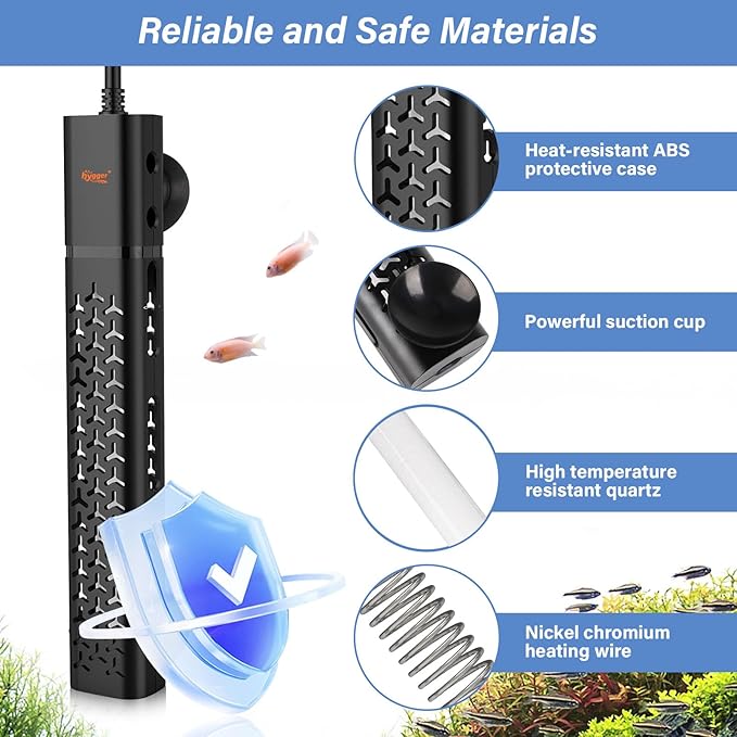 hygger 200w Aquarium Heater, Submersible Fish Tank Heater with Intelligent Temperature Control and Leaving Water Automatically Stop Heating System, for 20-40 Gallon Tanks