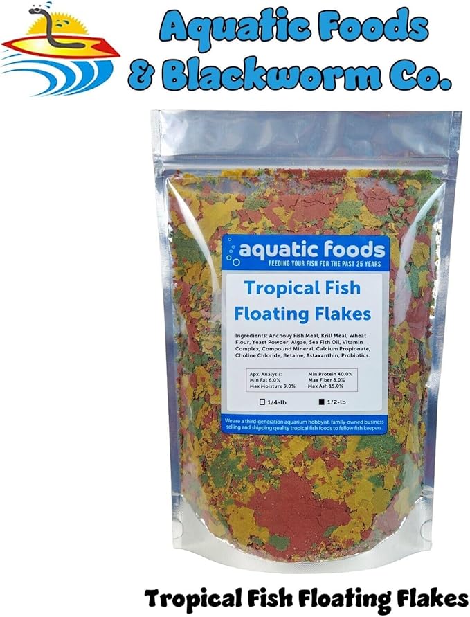 Tropical Fish Flakes, Mix of Krill, Color Enhancing, Spirulina Flakes for Cichlids, Angels, Tetras, Guppies. 12-Type Pellet Mix & 4-Type Wafers Included...WL 1/2-lb Foil Bag