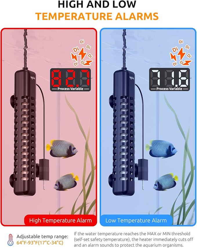 SEAOURA Aquarium Heater, 100W Fish Tank Heater for 15-25 Gallon, Submersible Turtle Heater with Digital Display Adjustable Safety Protection, Auto Power-Off When Leaving Water