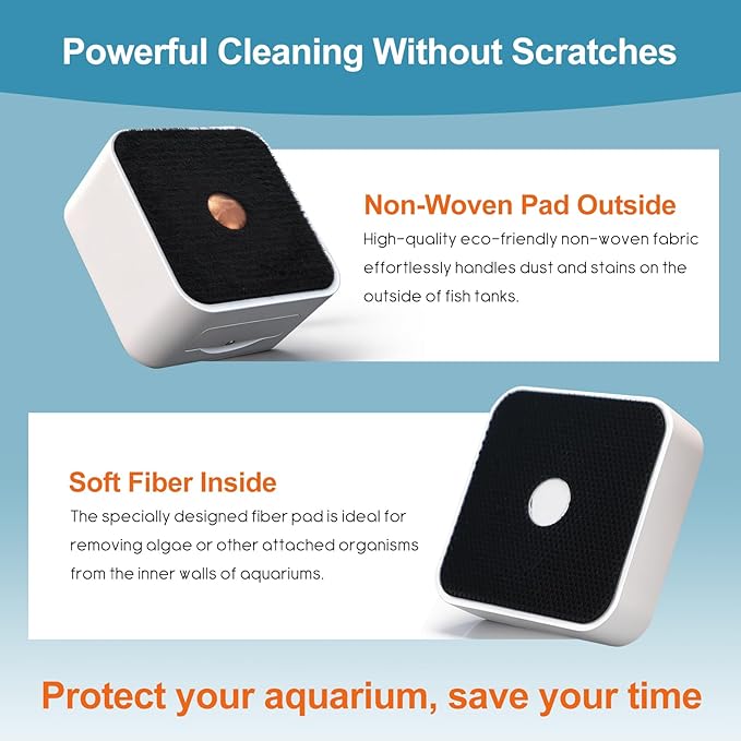 Nano Aquarium Magnetic Algae Scraper, Built-in High Accuracy Digital Aquarium Thermometer, 2 in 1 Fish Tank Glass Cleaner Tool for 1-30 Gallons Glass Tank
