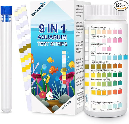 Aquarium Test Strips for Fish Tank: 9 in 1 Aquarium Ammonia Test Strips for Fish Tank - 125 Counts Aquarium Water Test Kit Testing Ammonia Nitrogen, Copper, pH and More