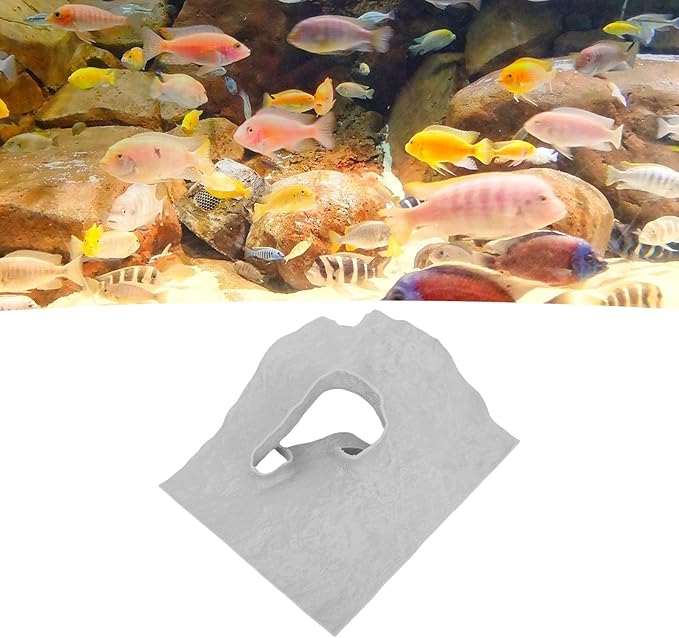 MAVIS LAVEN Aquarium Decorations Cave, 3D Printed Fishtank Hideaway Ornament with Intricate Details for Home, Safe PETG Material 6.89 x 5.51in (Gray)
