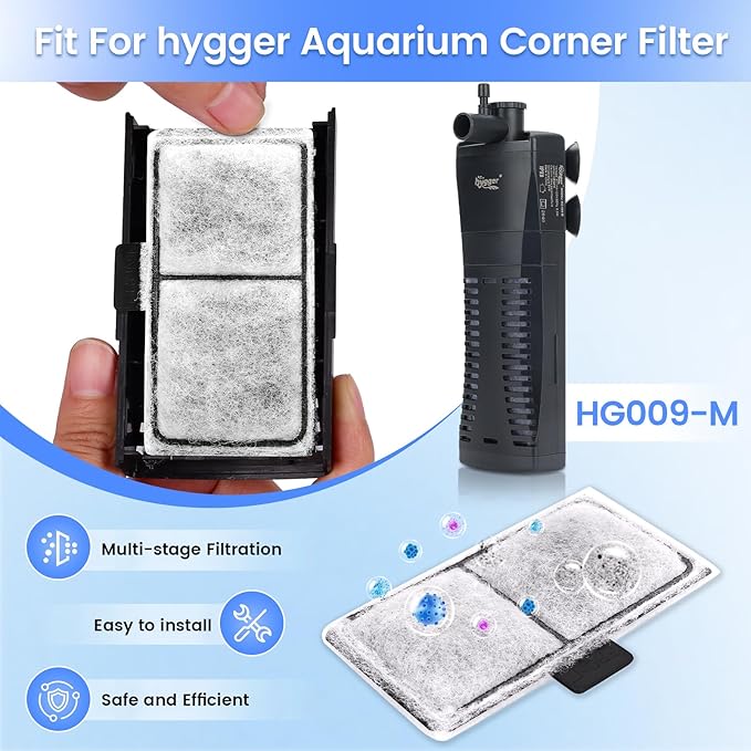 hygger HG009 Aquarium Filter Replacement Carbon Filter Cartridges 4 Pcs with Triangle Filter Sponge 3 Pcs (M)