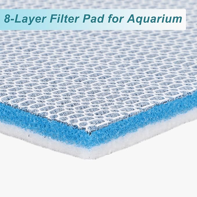 Aquarium Filter Media, 8-Layer Aquarium Filter Pads, Aquarium Sponge Filter Pads, Multi-Layer Aquarium Filtrations Pads, Filter Accessories for Fish Tank, 15.75" L x 11.81" W