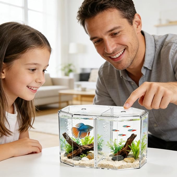 Mipcase 2pcs Transparent Box for Fish Dual Chamber Tank Removable Partition Easy to Clean Aquarium Incubator for Betta Guppy Fish Fry