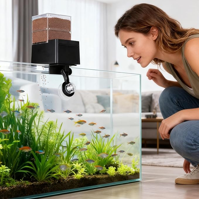 Automatic Fish Tank Feeder, Airtight Storage Design, 21 X 11 X 8cm, Pond Fish Food Dispenser, Smart Aquarium Feeder, Smart Feeding Control, for Aquariums, Ponds, Turtles, Bettas, and Shrimp