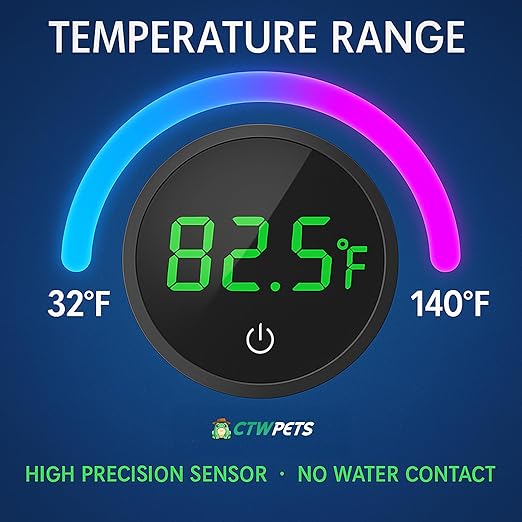 CTWPets Digital Fish Tank Thermometer, LED Display, ±0.9°F Accuracy, for Aquarium, Fish, Axolotl, Turtle