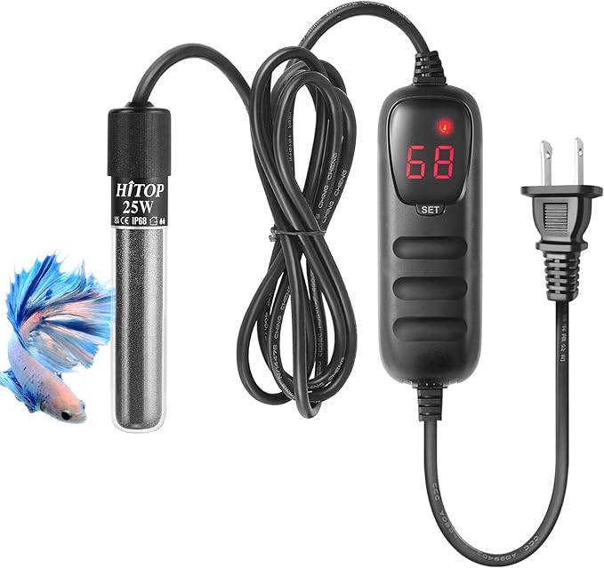 HITOP Compact Submersible Aquarium Heater -25W Digital Heater for Fish Tank Turtle Tank, for Saltwater and Fresh Water with Temperature Controller