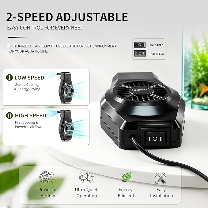 UPETTOOLS Fish Tank Chillers Fan, Small Aquarium Cooling Fan Cold Wind Chiller Adjustable Speed for Shrimp Coral Tropical and Sea Fish Tank（3-7Gal）