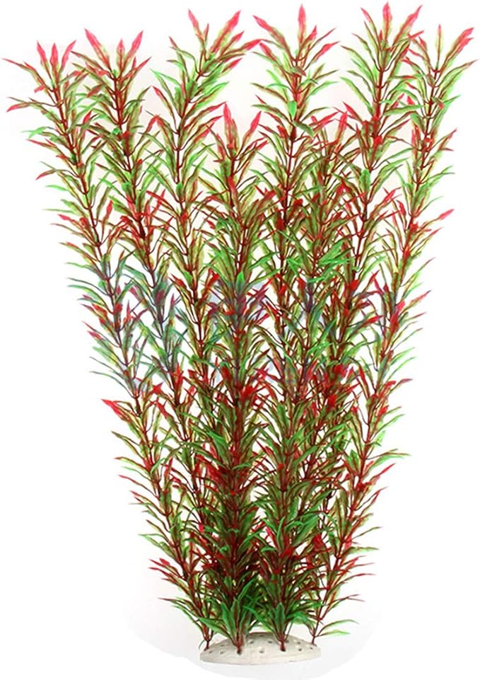 Norgail Large Aquarium Plants Artificial Plastic Fish Tank Plants Decoration Ornaments Safe for All Fish 21 Inches Tall (1pcs Red&Green)