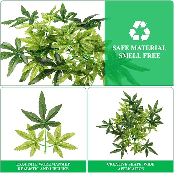 Aquarium Reptile Plants Artificial Plastic Leaves Hanging Silk Terrarium Plant with Suction Cups,Simulation Landscape Decorations for Bearded Dragons,Lizards,Geckos,Snake