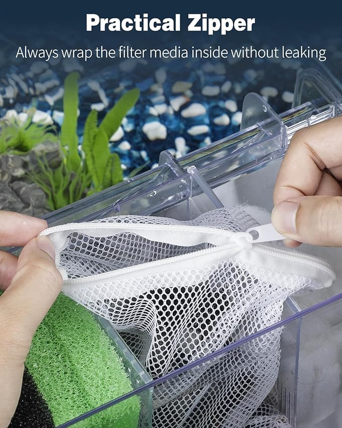 Pawfly 8 Pack Aquarium Filter Media Bags, Fish Tank Fine Mesh Bag with Plastic Zipper Aquarium Reusable Mesh Bag for Activated Carbon Bio Filter Balls Filter Stones Ceramic Rings, White, 7.9" x 5.9"