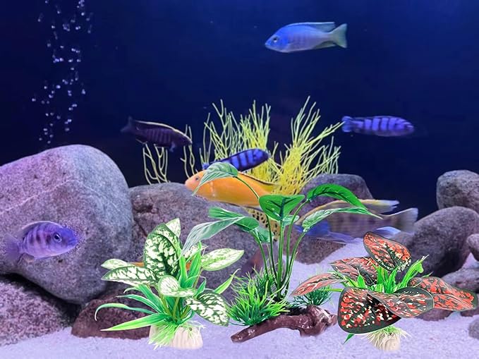 3PCS Reptile Artificial PlantsTerrarium Plants Aquarium Plants Decorations for Amphibian Habitat Decor