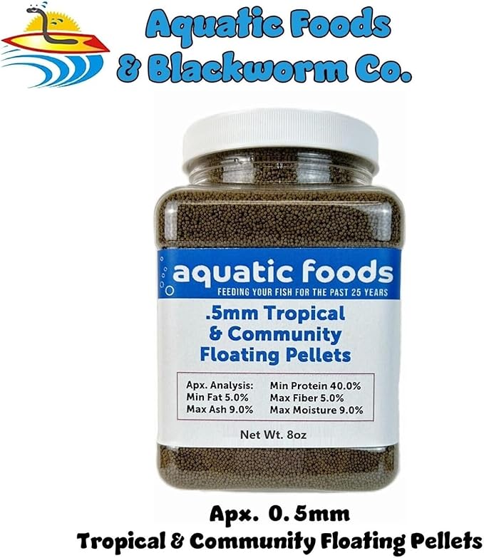 0.5mm - 1/64" Tropical & Community Fish Floating Micro Pellets for Tetras, Guppies, Angel Fish, Small Cichlids, Goldfish. All Tropicals. - WL…8oz Jar