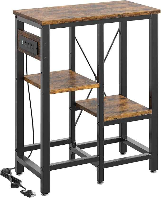 Bestier 10 Gallon Fish Tank Stand with Power Outlet, 20.3x10.6 Metal Aquarium Stand with Filter Storage, 6-Leg Reptile Tank Stand with 3-Tier Adjustable Storage Shelves, 264LBS Capacity，Rustic Brown