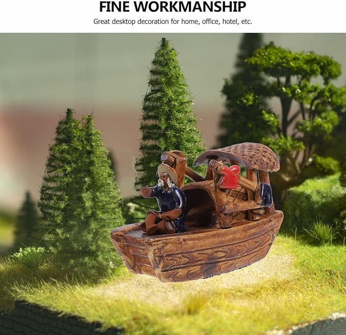 Didiseaon Micro Boat Figurine Landscape for Fish Tank, 3Inch Mini Ceramic Vintage Boat Ornament for Garden Bonsai Sand Table Crafts