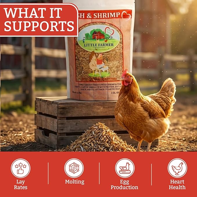 Fish & Shrimp Chicken Treats, Dried Shrimp and Freeze Dried Minnows with Omega 3 and Calcium, Natural Chicken Snacks for Chickens and Ducks – 3 lb