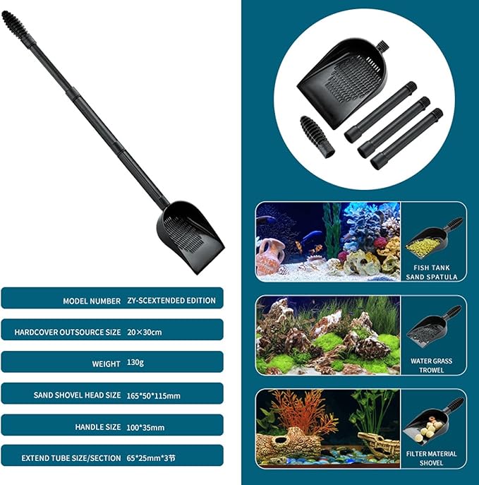 Fish Tank Sand Shovel, Extendable PVC, Multifunctional - Quick Drainage, Durable Design, Ideal for Aquarium Maintenance and Pet Care