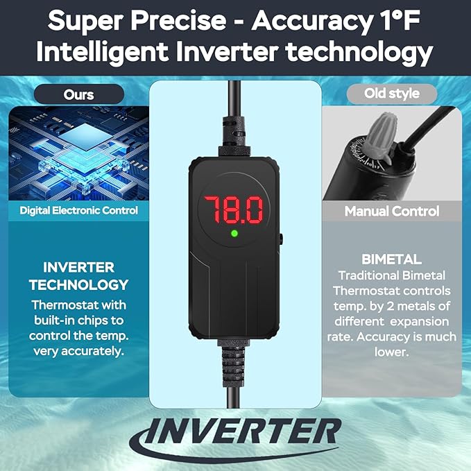 AquaMiracle Aquarium Heater, 200W Submersible Fish Tank Heater with LED Digital Display, Overheat Protection & Auto Power-Off When Out of Water, for Freshwater and Saltwater Fish Tanks (20-40 Gal)