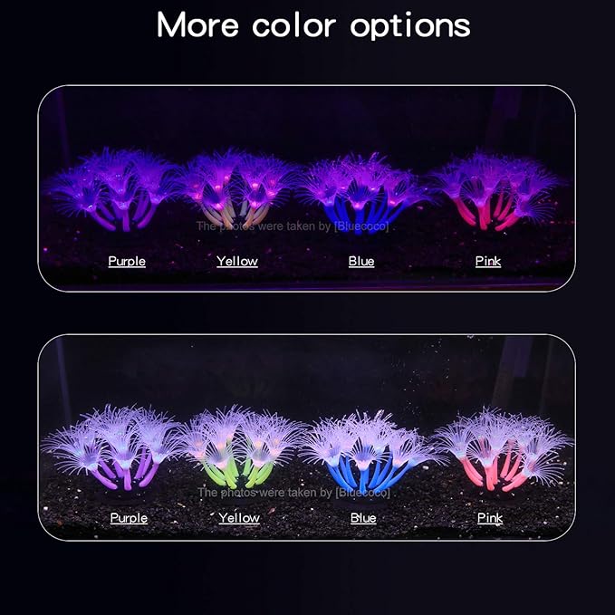 Artificial Flowers Soft Silica Gel Moves Naturally with Water Flow, Aquarium Decorations Glow in The Dark, Glowing Coral Ornaments for Fish Tank Decorations (Blue, Sunflower)