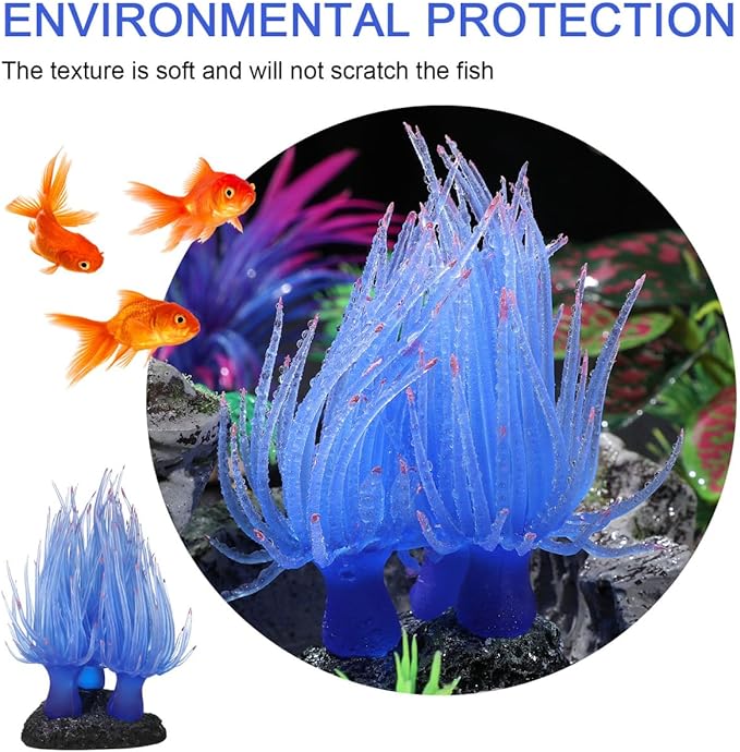 Artificial Coral Ornament for Fish Tank Aquarium Decoration Lifelike Soft Reef Coral with Stable Base Water Landscape Decor Accessory 3.14X2.95X2.95In