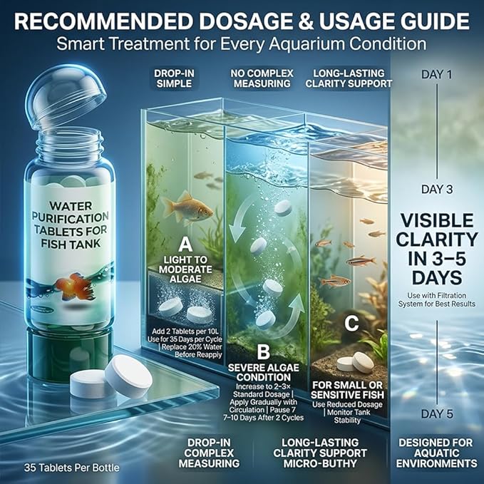 Water Purification Tablets for Fish Tank, Powerful Aquarium Water Purification Tablet, Efficient Clear Turbidity & Improve Water Quality, Remove All Kinds of Turbidity from Fish TankWater (1pcs)
