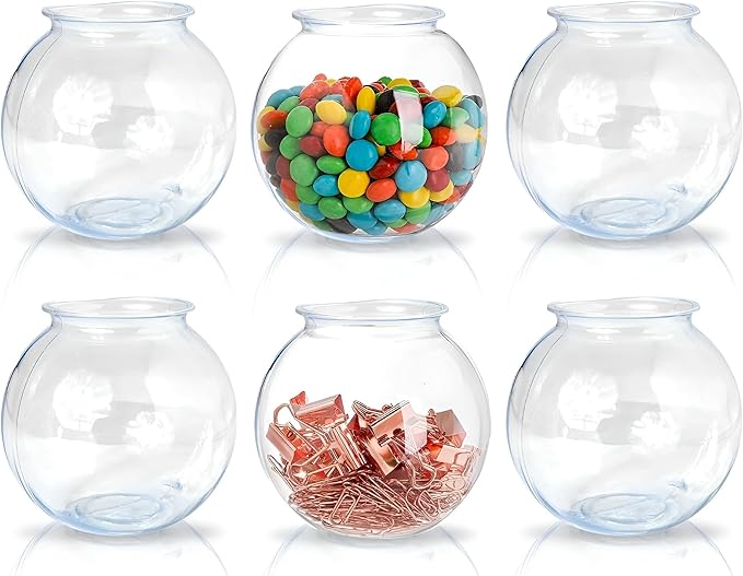 Fish Bowls For Drinks - 6 Pack - 16 Oz - BPA-Free Small Plastic Ivy Bowls For Crafts, Mini Fish Bowls Unbreakable, Candy Dishes for Party Centerpieces, Carnival Fishing, Home Decor…