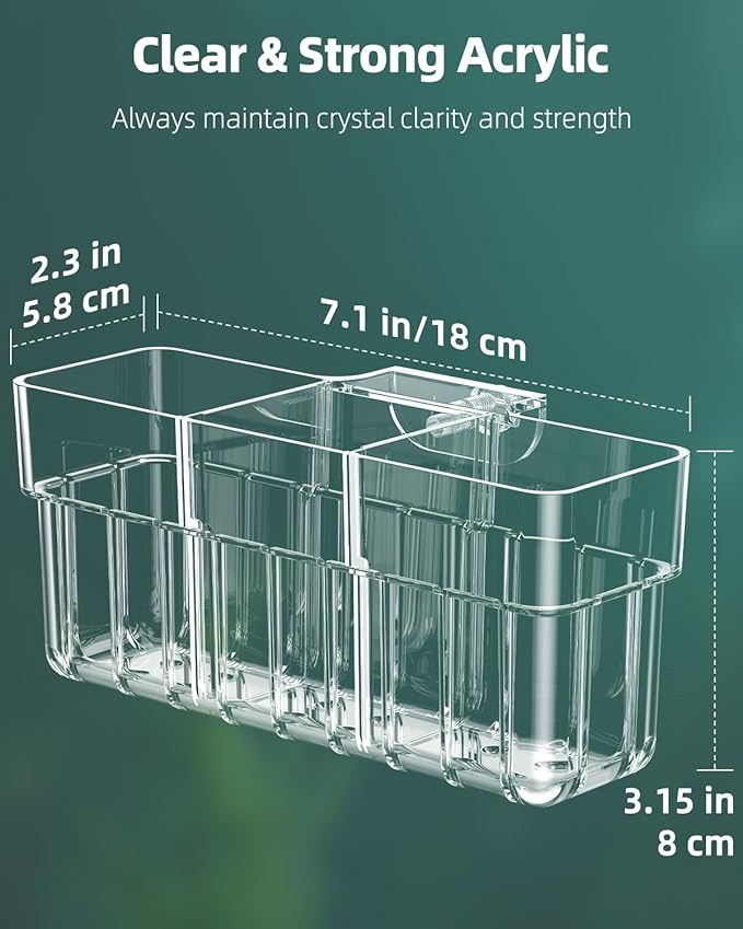 Pawfly Clear Acrylic Aquarium Plant Holder for Fish Tanks, 3 Slots Top Hanging Fish Tank Planting Holder with Hook, Adjustable Aquarium Planter Cup, Plant Pot for Water Feature Decoration
