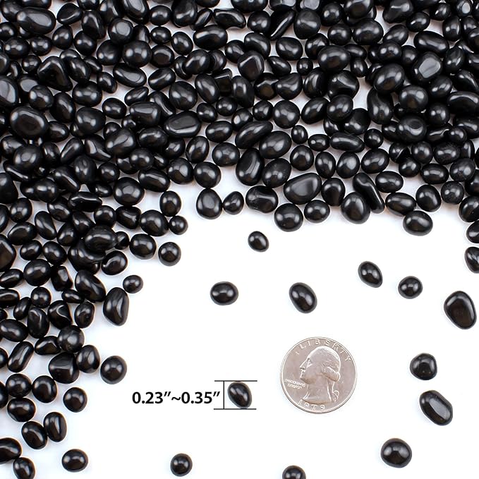 Keedolla 3Lb Aquarium Fish Tank Gravel Rocks Glass Pebbles Gemstones, Glass Stones Vase Filler for Fountain Succulent Plant Decorative Rock Pebble Stone - Black