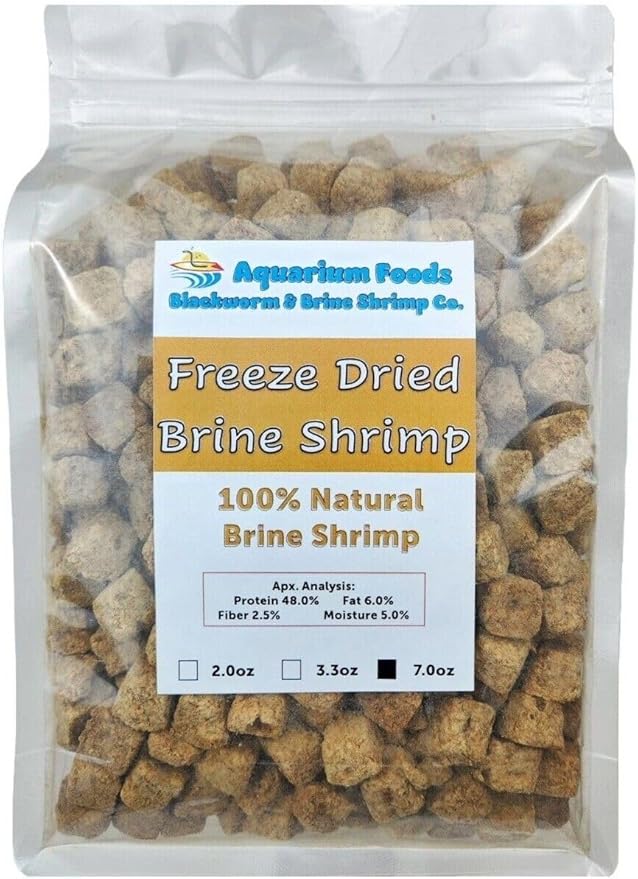 Brine Shrimp, Freeze Dried Floating Brine Shrimp Cubes for All Tropical Fish, Marine Fish, Discus, Cichlids, Koi & Pond Fish, Turtles…7oz Clear Bag