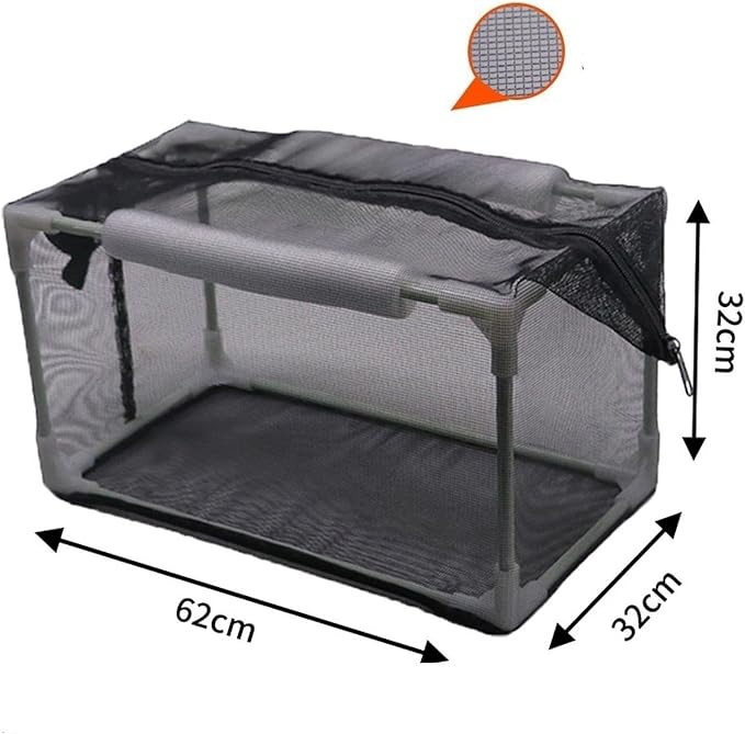 Aquarium Separation Net Breeding Box Nylon Mesh Multipurpose Pp Frame with Zipper for Fish Spawn Hatchery Easily Install, 62x32x32cm