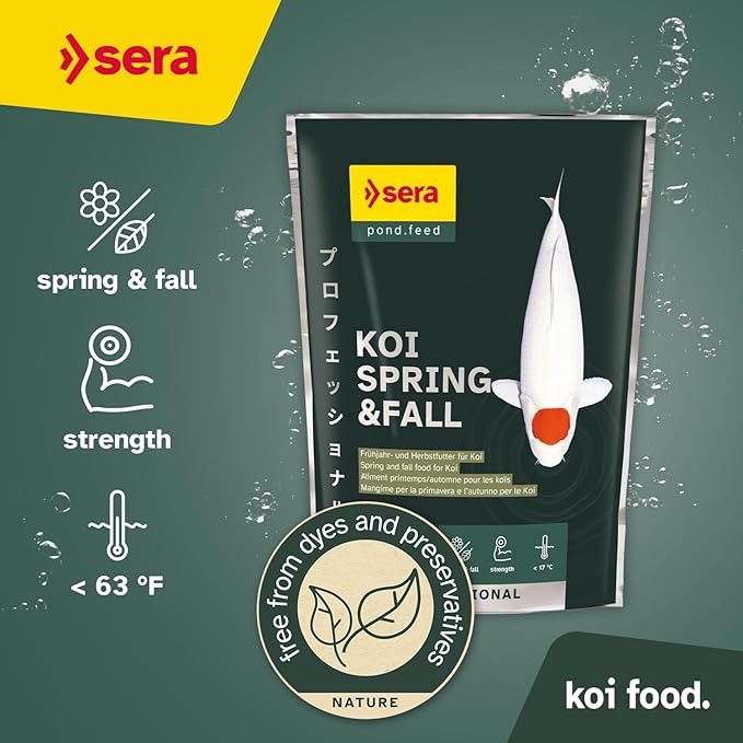 Sera Koi Professional Spring & Fall Food 4.86 lb/2200 g | Floating Pellets for Immune Support & Condition | for Temperatures Below 63°F | Enriched with Vitamins & Omega Fatty Acids