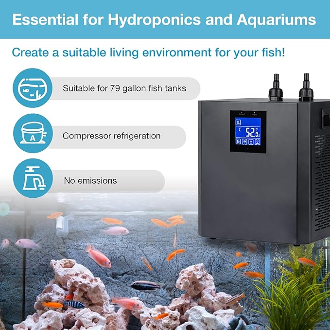 Aquarium Chiller, 79gal 1/3 HP Water Chiller for Cold Plunge, Hydroponic Cooler Fish Tank Cooling System for Axolotl Coral Reef Shrimp with Water Pump and Pipe for Home Use (79gal/300L, 1/3HP)