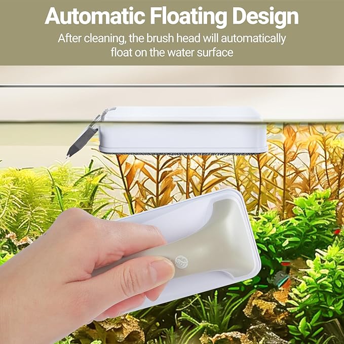 Yaubay Aquarium Magnet Glass Cleaner, Magnetic Fish Tank Cleaner with Algae Scraper, Double Sided Cleaning Scrubber Brush with Handle, Titanium Blade, Self-Floating, Fit 1/4"-1/2" Thick Glass, Large