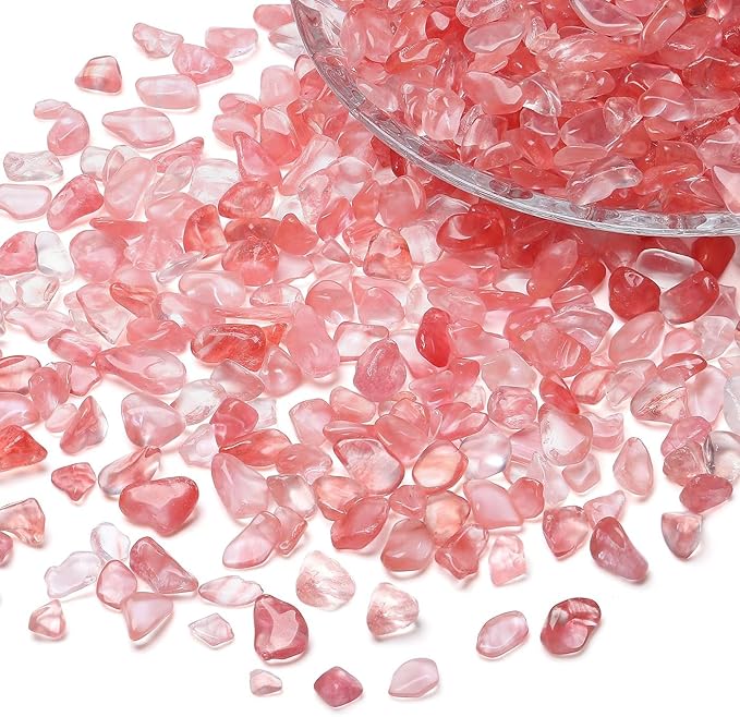 LAIDANLA Watermelon Red Crushed Stone Crystal Chips Bulk Natural Gemstones Healing Reiki Crystals Mini Quartz Vase Filler Aquarium Gravel 100g