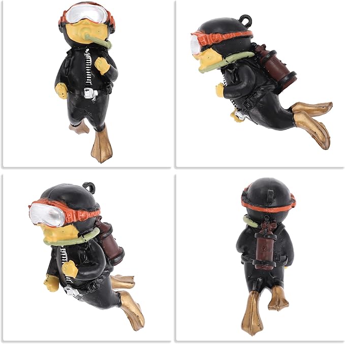 Diver Aquarium Decorations, Floating Diver Fish Tank Decorations, Floating Cartoon Diver Decor, Fun Floating Fish Decoration, PVC Diver Decoration, Black, 1 Set