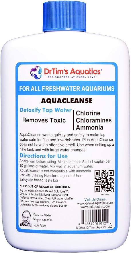 DrTim’s Aquatics AquaCleanse for Freshwater Aquariums – 8 oz – Tap Water Conditioner – Prepares Water for Fish Tanks, Supports Visual Clarity & Stable, Balanced Parameters