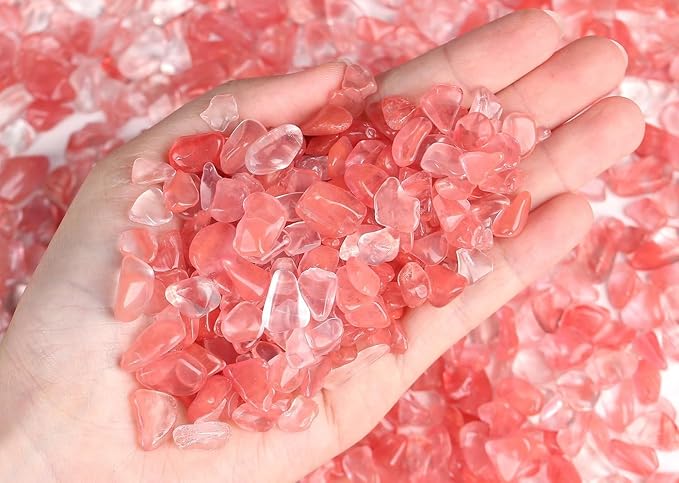 LAIDANLA Watermelon Red Crushed Stone Crystal Chips Bulk Natural Gemstones Healing Reiki Crystals Mini Quartz Vase Filler Aquarium Gravel 100g