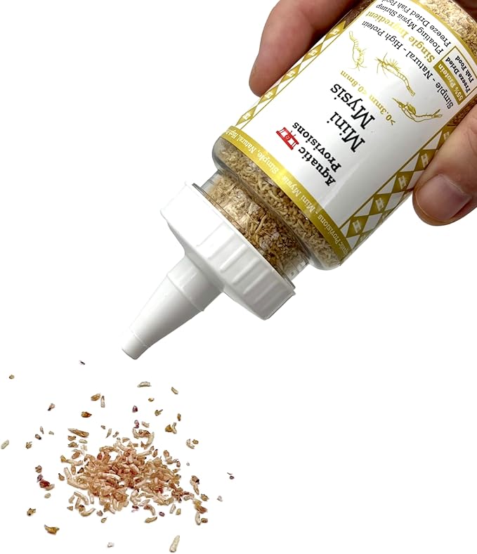 Aquatic Provisions Mini Mysis Freeze Dried Fine Mysis Shrimp 0.6 oz, Floating Loose Fish Food for Freshwater and Marine Aquarium Fish