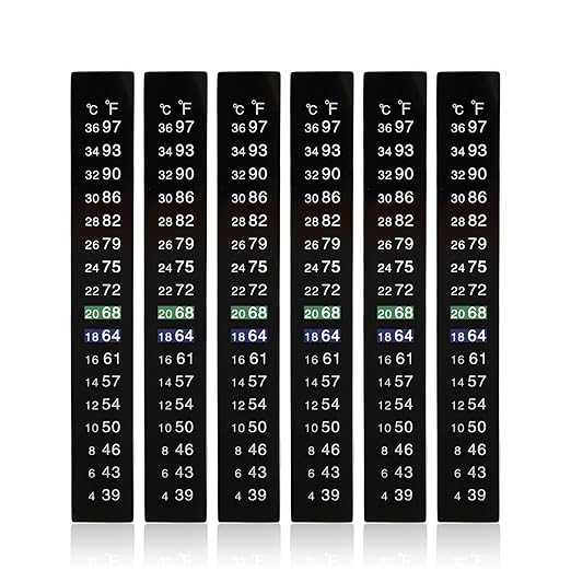 6 Pack Aquarium Thermometer Strips, 39-97℉ Fish Tank Thermometer Tape, Amphibian and Reptile Thermometer Stickers, Adhesive Brewing Thermometer Stickers for Kombucha, Wine & Beer