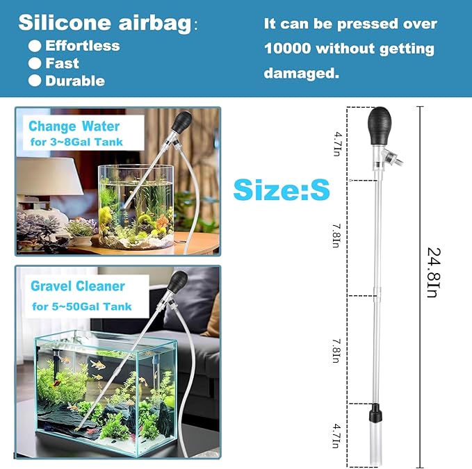 Carefree Fish Aquarium Small Gravel Cleaner 6Ft Hose Fish Tank Water Changer Sand Vacuum Silicone Airbag Adjustable Length ABS(for 3~8Gal Tank) 2026 New Upgrade Version