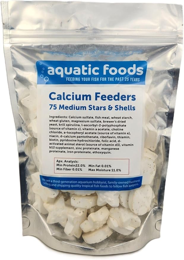 Medium Size Calcium Feeder Stars & Shells for Shrimp, Snails, Crabs, Crayfish, Hermit Crabs and All Tropical Fish…75 Count Bag