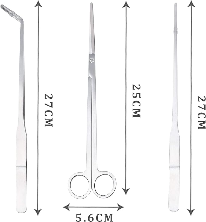 Humutan berglink 3 in 1 Stainless Steel Aquarium Tank Tweezers Scissors Spatula Tool Set for Fish Tank Aquatic Plants Triming
