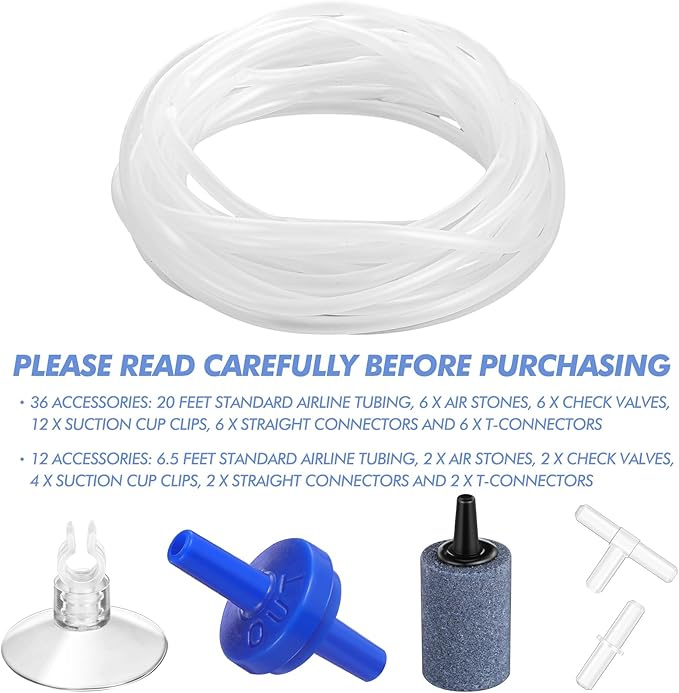 Shappy 20 Feet 36 Pcs Aquarium Air Pump Accessories, Standard 1/5" Tubing Aquarium Air Tubing for Fish Tank Contains Stones, Check Valves, Suction Cups, Straight Connectors, T-connectors