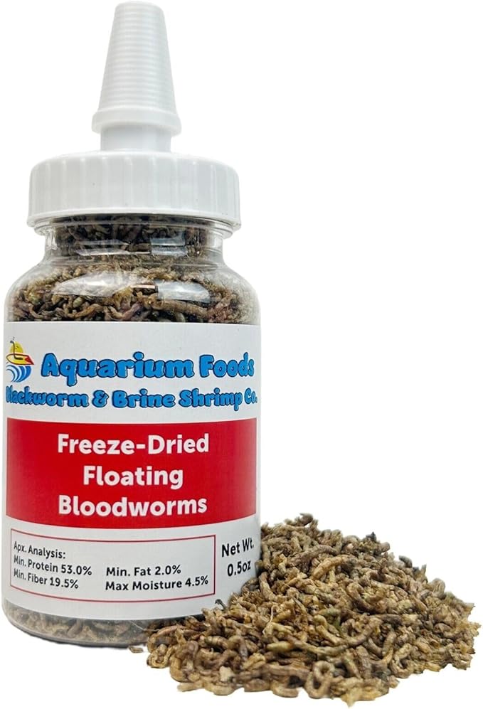 Freeze-Dried Bloodworms, Our Grade A Floating Bloodworms for All Freshwater Fish, Marines Corals, Anemones, Baby Pond Fish…0.5oz Squeeze Bottle
