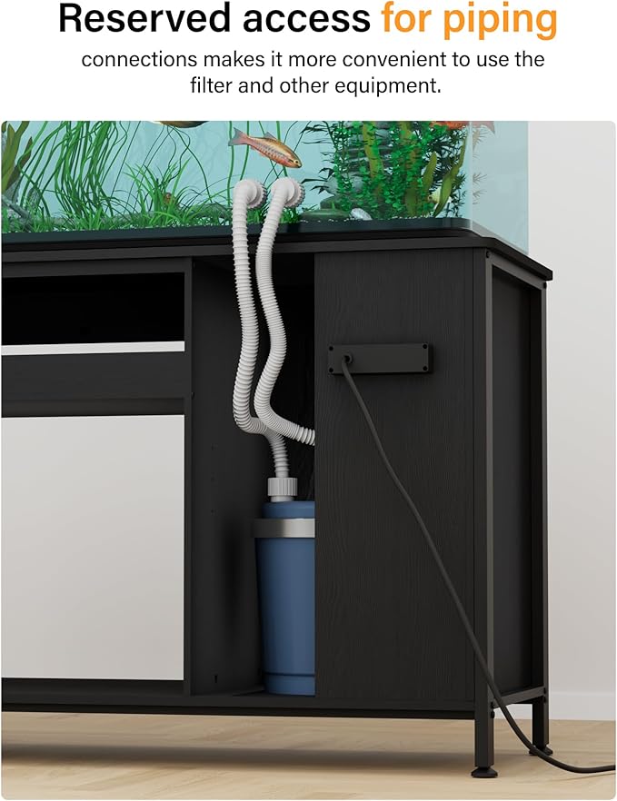 55 Gallon Fish Tank Stand, Large Aquarium Stand with Accessories Storage, Double Tankl Stand, Metal Frame Reptile Tank Table, 850LBS Capacity (Black, 55-75 Gallon)