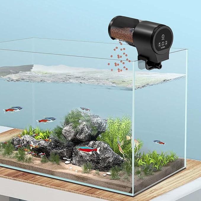 Automatic Fish Feeder for Aquarium - Auto Food Dispenser with Timer, 100ml Household Food Dispenser, with 12H 24H 48H Timer for Small Tank, Guppy Koi Cichlid Turtle Betta Shrimp Tetra360