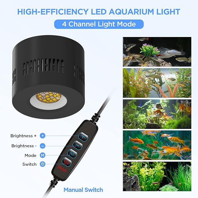 Lominie Aquarium Lights Full Spectrum LED Fish Tank Light Clip on Aquarium Lamp 85W 6500k for Freshwater Refugium Cube Tank with Bracket