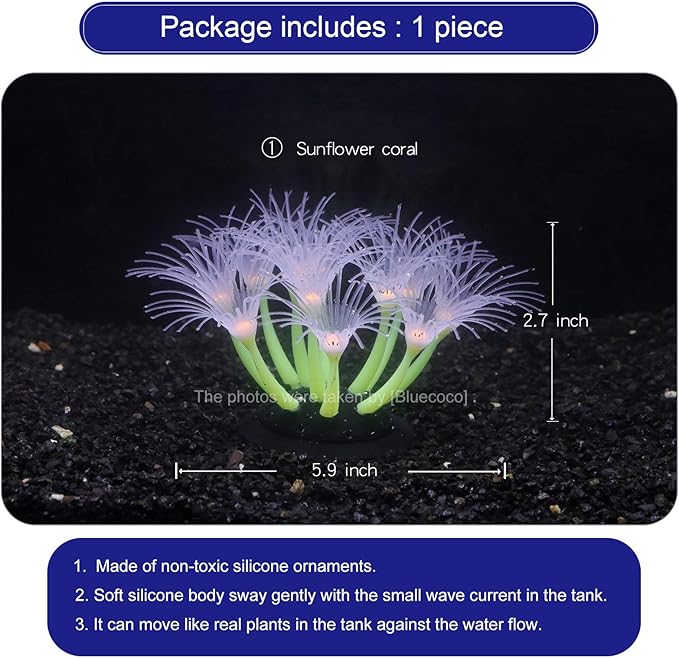 Artificial Flowers Soft Silica Gel Moves Naturally with Water Flow, Aquarium Decorations Glow in The Dark, Glowing Coral Ornaments for Fish Tank Decorations (Yellow, Sunflower)